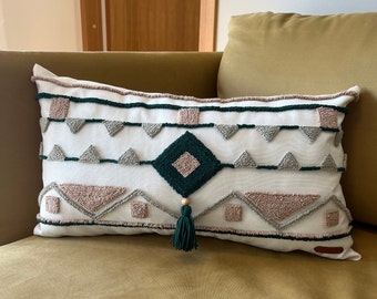 Ethnic Rectangle Punch Pillow Cover , Punch Needle Embroidery, Handmade Gift ,Throw Pillow , Custom Pillow Cover ,Home Decor Pillow