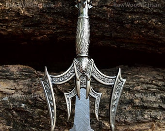 BALLINDERRY Viking Sword Damascus steel, Handmade Barbarian sword, Unique Norse sword, Collector's blade with sheath, Replica Master sword.