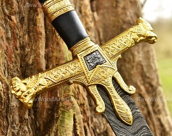 KING SOLOMON SWORD Damascus steel, Star of David sword, Crusader sword, Customized Engraved King Solomon sword, Medieval Crusader sword.