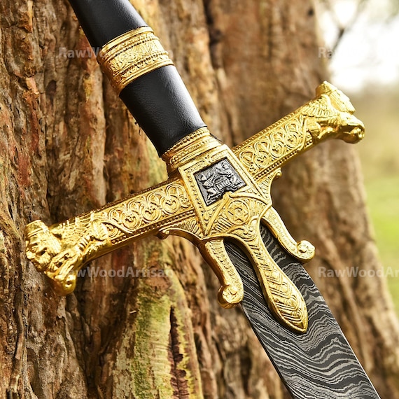 KING SOLOMON SWORD Damascus steel, Star of David sword, Crusader sword, Customized Engraved King Solomon sword, Medieval Crusader sword.