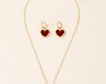 Ensemble collier et boucles d'oreilles coeur, boucles d'oreilles coeur et collier, cadeaux romantiques pour elle