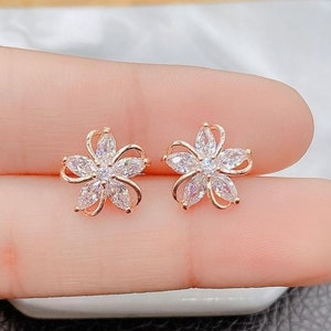 Cubic Zirconia Flower Stud Earrings