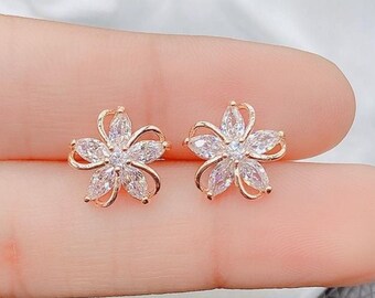 Cubic Zirconia Flower Stud Earrings