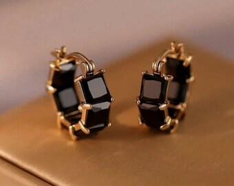 Black Zircon Decor Ear Hoop, Unique Design Daily Earrings