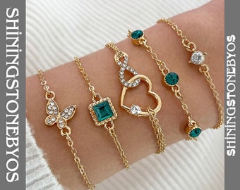 5 pcs/ensemble Bracelets en strass papillon et coeur