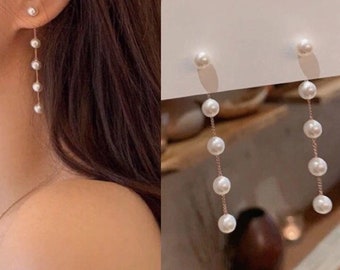 Créoles en perles, Créoles Huggie, Boucles d'oreilles pendantes en perles, Pendants d'oreilles en perles, Boucle d'oreille minimaliste, Boucle d'oreille de mariage