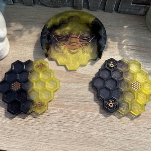 Honeycomb Coaster Set | Black & Yellow | Resin
