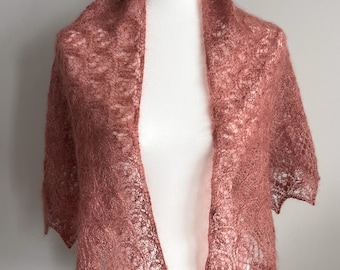 The finest mohair Handmade knitted lace Shawl in light bronze color