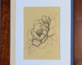 Magnolia Graphite Drawing, Original Artwork, Award Winning Artist AnnMare Graham, Framed and Matted 10x12