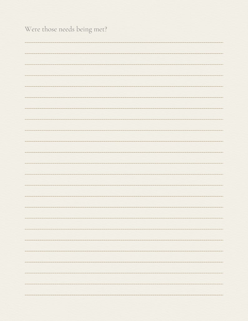 May include: A lined sheet of paper with the question "Were those needs being met?" printed at the top.