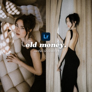 5 preimpostazioni Old Money, preimpostazioni di moda estetica di lusso, effetto analogico, preimpostazioni per fotocamera con aspetto cinematografico, preimpostazioni da 35 mm, filtro fotografico granuloso lunatico