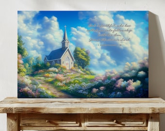 Chapel Art Print Bible Verse Wall Decor Christian Home Country Church Decoration Artwork Religious Canvas Museum Quality with Scripture Gift