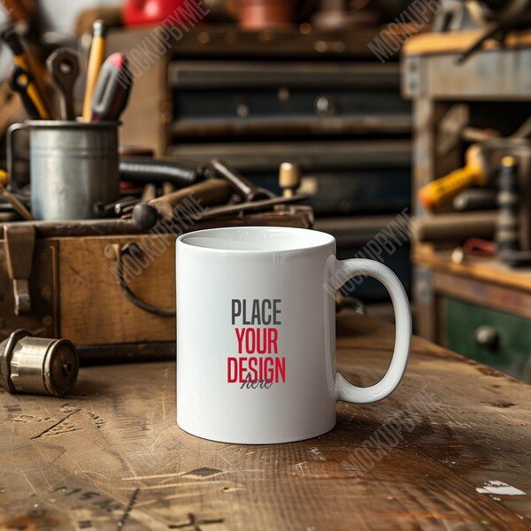 Mug Mockup 11 oz in a garage | White blank mug mockup | Ceramic mug mock up | Coffee mug mockup | Cup of tea | Digital Download