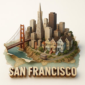 San Francisco Printable Wall Art | Digital Download | 3D City Map | Modern Urban Poster