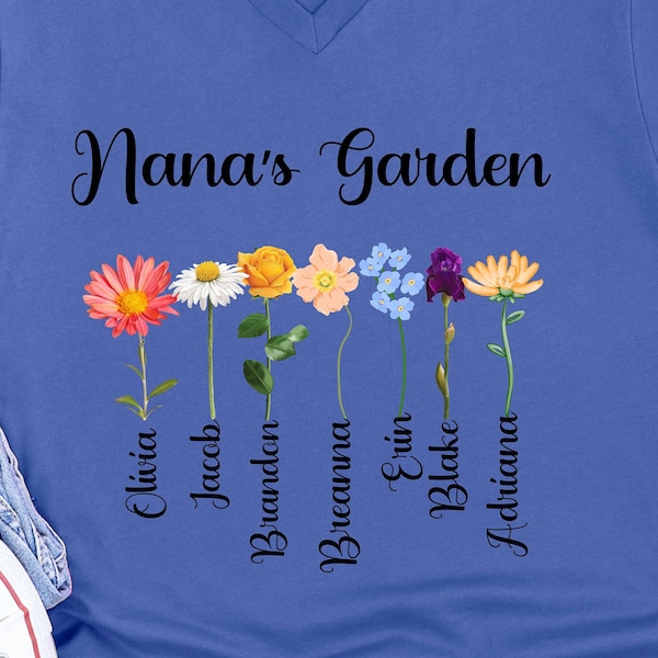 Nana's garden shirt, grandma's garden, nana shirt, shirts with flowers, customized shirt with flowers and grandchildren's name, grandma gift