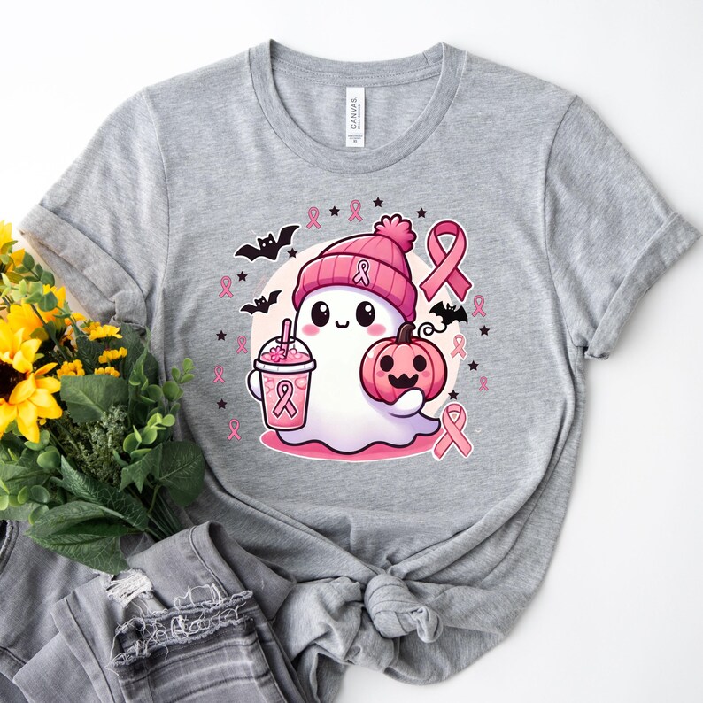 Cute Ghost Png, Cute Ghost Breast Cancer Awareness Png, in October We