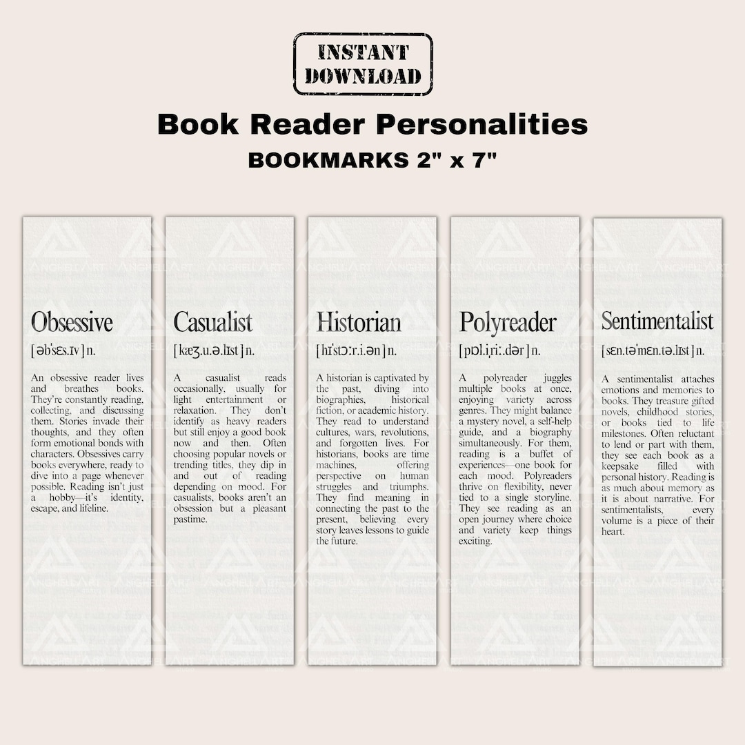 Reader Definition 20 Book Reader Personalities Definition | Bookmark Bundle | Reading ...