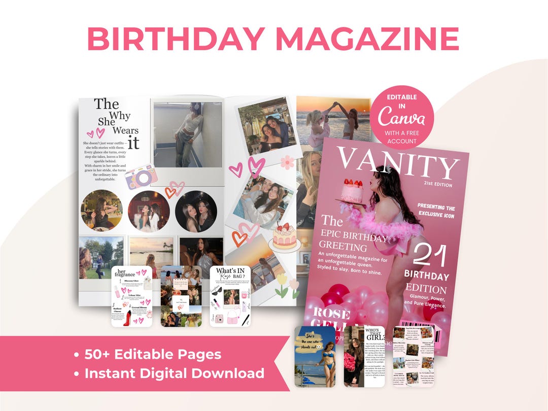 Magazine Card Editable Birthday Magazine Cover Template • Custom Photo Layout ...