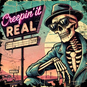 Creepin’ It Real Halloween Skeleton Sign – Retro Gothic Wall Art, Spooky Front Door Decor, Aluminum Halloween Sign