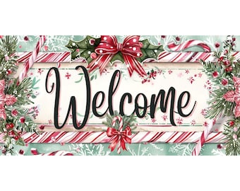 Christmas Welcome Sign – Candy Cane Lane Holiday Décor – 6x12 Aluminum