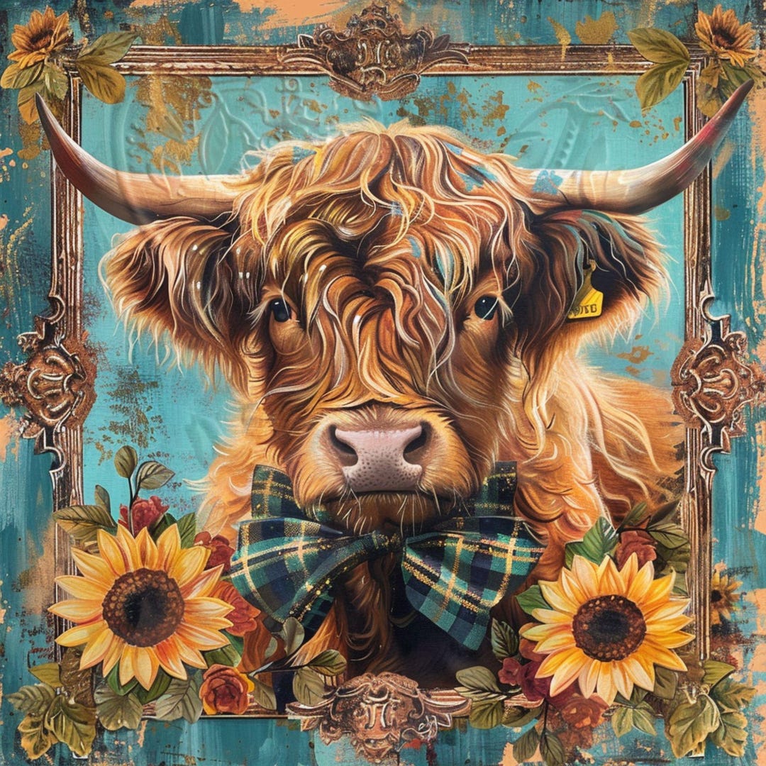 Rustic Fall Background Cow Highland Cow Fall Sign, Rustic Sunflower Wall Art, Farmhouse Autumn ...