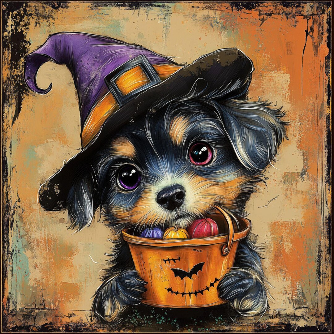 Halloween Puppy Sign – 10x10 Aluminum Wall Art for Dog Moms, Witch Hat ...