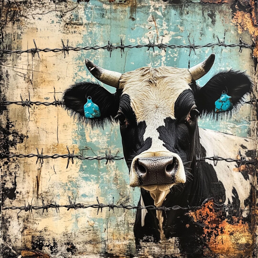 Rustic Animal Sign Rustic Farmhouse Cow Aluminum Sign - Vintage Barbed Wire Wall Decor ...