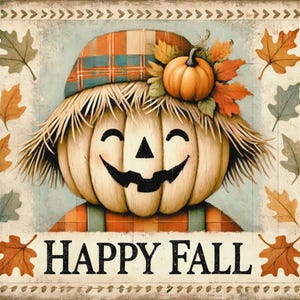 Happy Fall Sign, Pumpkin Scarecrow Wall Decor, Fall Aluminum Sign for Home, Autumn Farmhouse Sign, Rustic Fall Kitchen Decor