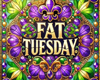 Fat Tuesday Aluminum Sign – Mardi Gras Wreath Décor, Purple Green Gold Fleur-de-Lis Accent, New Orleans Party Decoration