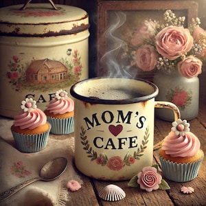Vintage Coffee Sign, Mom’s Café Metal Wall Decor, Rustic Kitchen Sign, Farmhouse Coffee Bar Sign, Retro Tin Coffee Sign