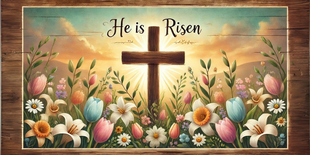 Easter He is Risen Wall Sign – 6x12 Inch Rustic Wooden Decor With Cross ...