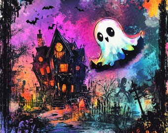 Neon Haunted House Metal Sign – Spooky Halloween Decor, Gothic Wall Art