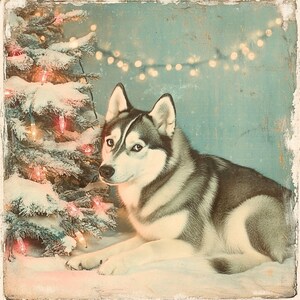 Vintage Christmas Husky Sign, Holiday Dog Decor, Winter Wonderland Metal Wall Art, Rustic Christmas Pet Sign, Husky Lover Gift