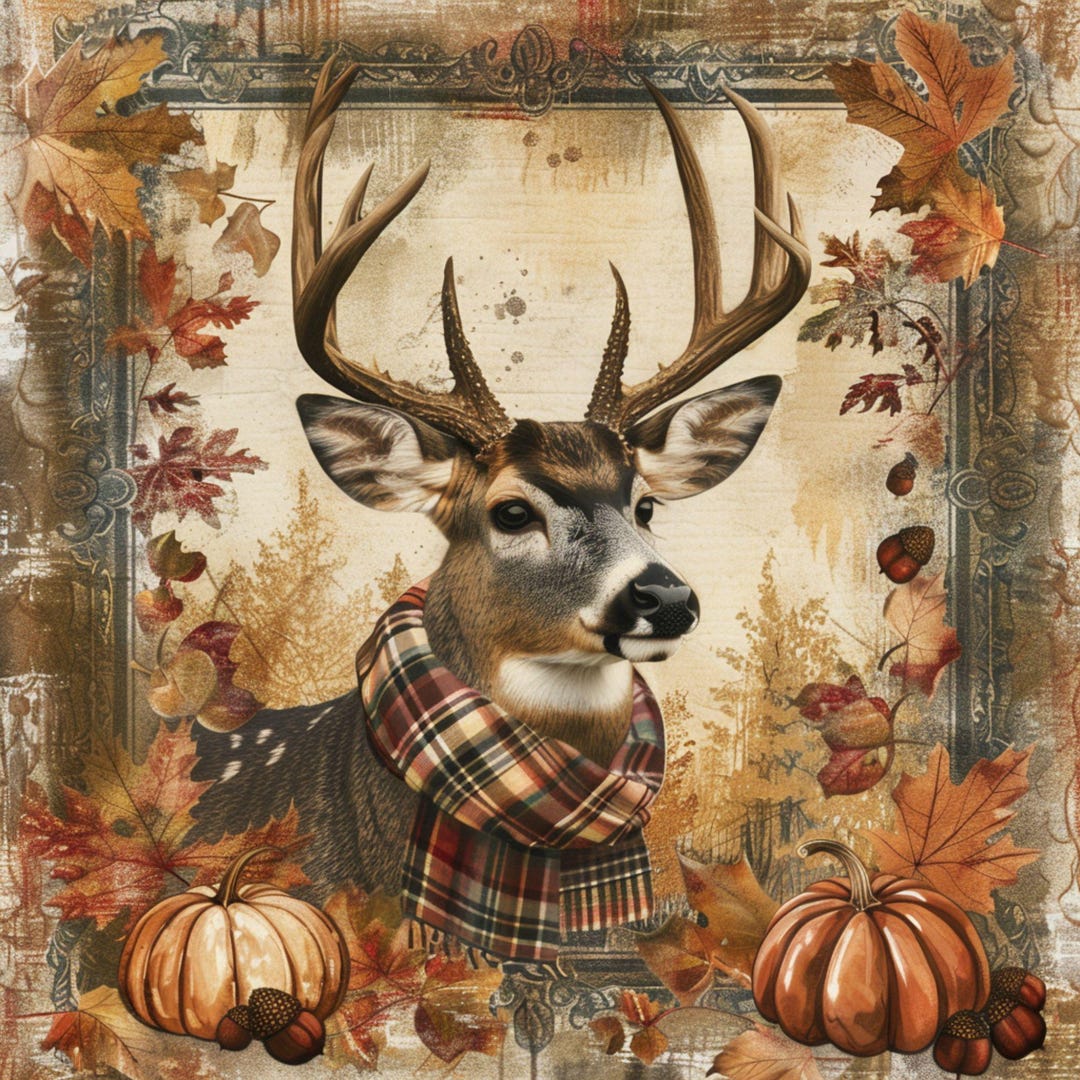 Plaid Scarf Deer Fall Sign, 10x10 Rustic Metal Wall Art, Autumn Buck ...