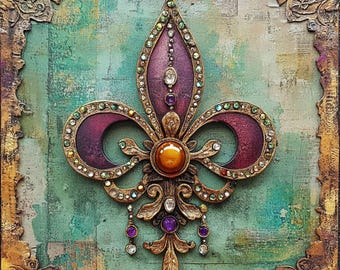 Fleur De Lis Wreath Sign, 10x10 Mardi Gras Distressed Aluminum Sign, French Home Decor, Louisiana Wreath Attachment, Distressed Wall Art