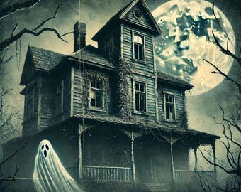 Vintage Haunted House Metal Sign, Spooky Ghost Halloween Wall Art, Creepy Gothic Home Decor, Abandoned Mansion Horror Sign