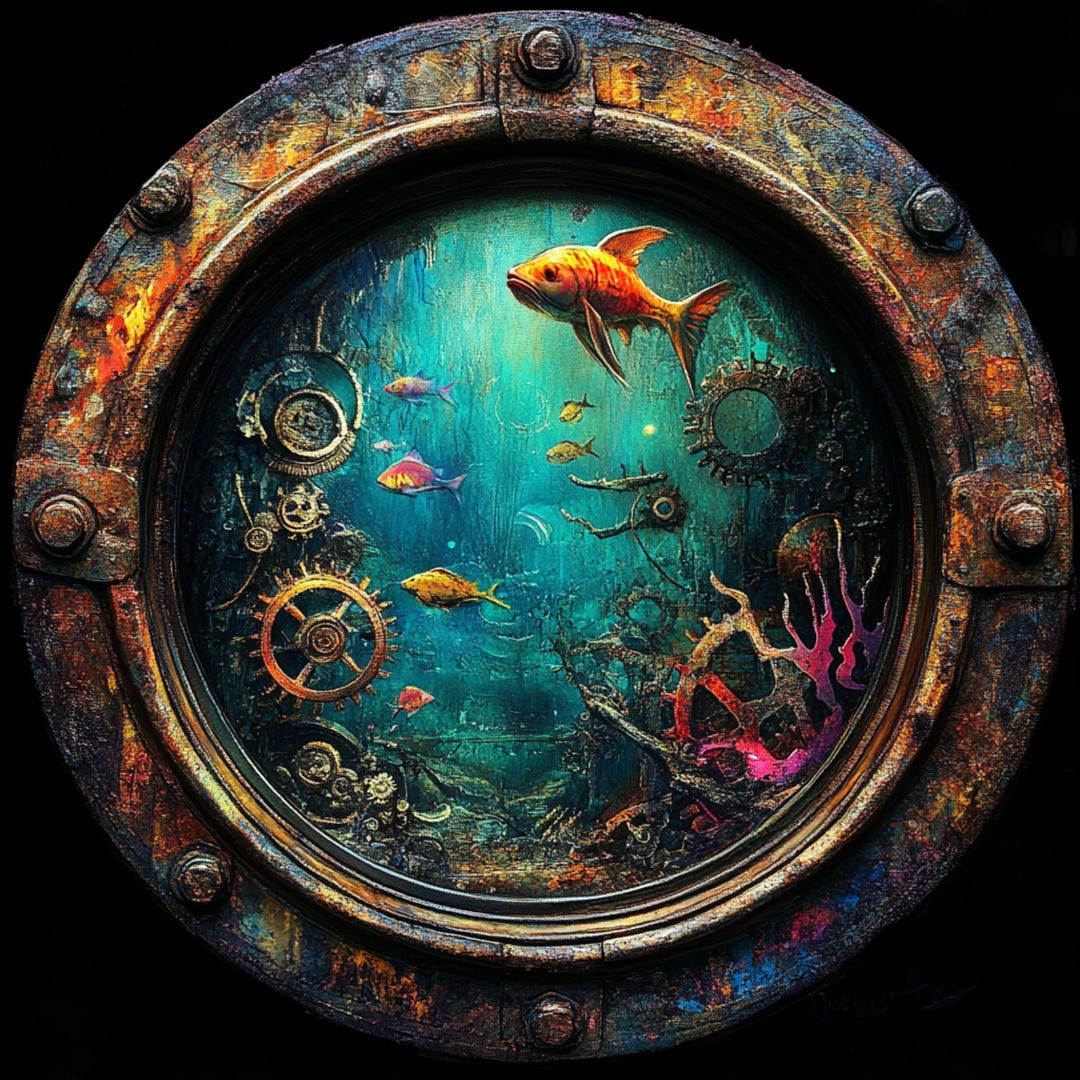 Steampunk Porthole Metal Sign, Underwater Nautical Wall Art, Vintage ...