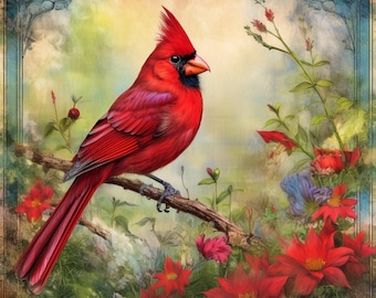 Vintage Cardinal Aluminum Sign - Distressed Winter Red Bird Wall Art - Nature-Inspired Rustic Decor for Home & Garden