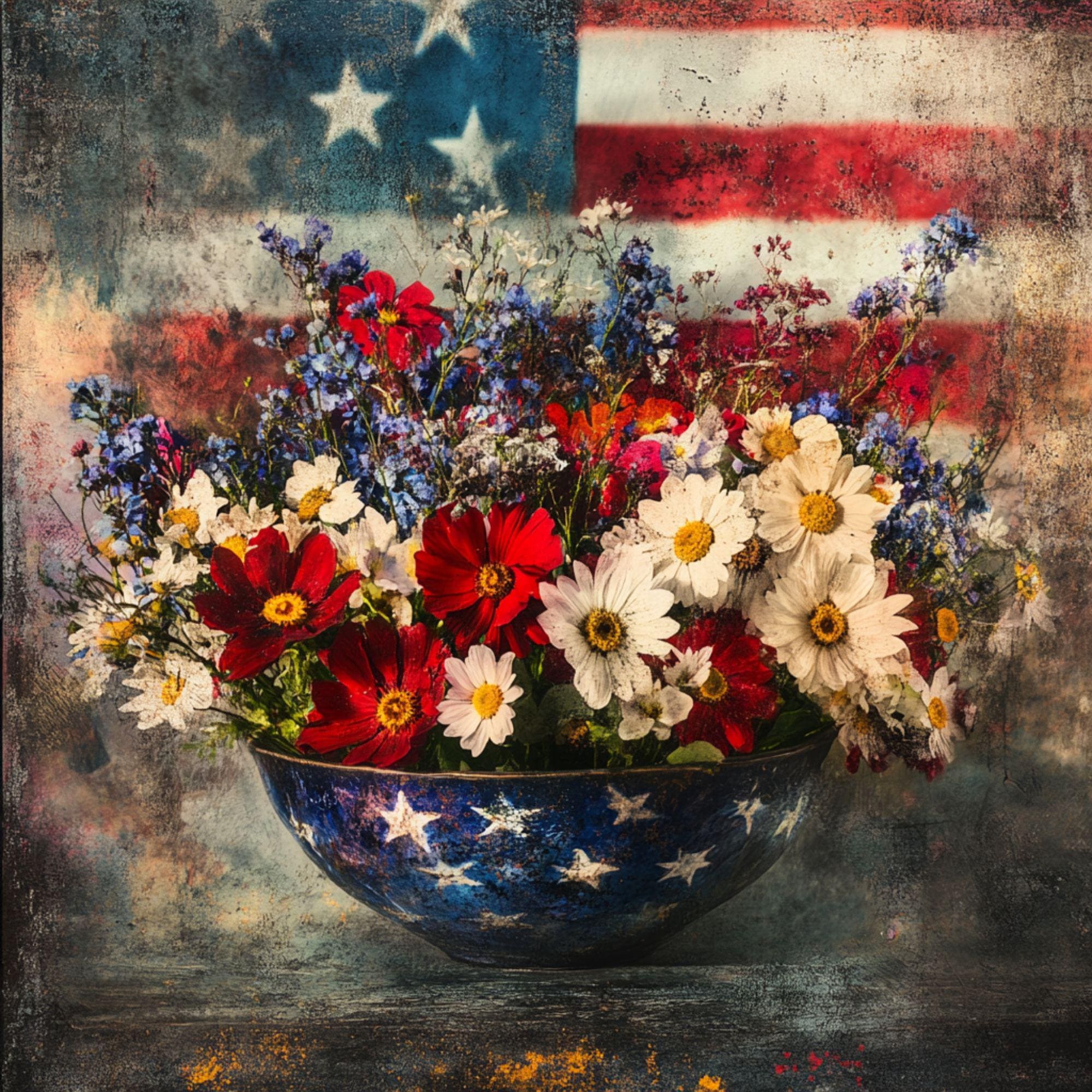 Patriotic Metal Wall Art – Rustic American Flag & Wildflower Sign ...