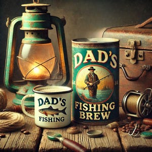 Dad’s Fishing Brew Metal Sign – Vintage Fishing Decor, Retro Coffee Sign, Fisherman Gift, Rustic Cabin Wall Art, Father&#39;s Day Gift
