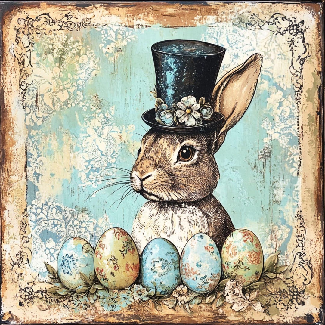 Vintage Easter Bunny Aluminum Sign – Rustic Spring Decor With Floral ...