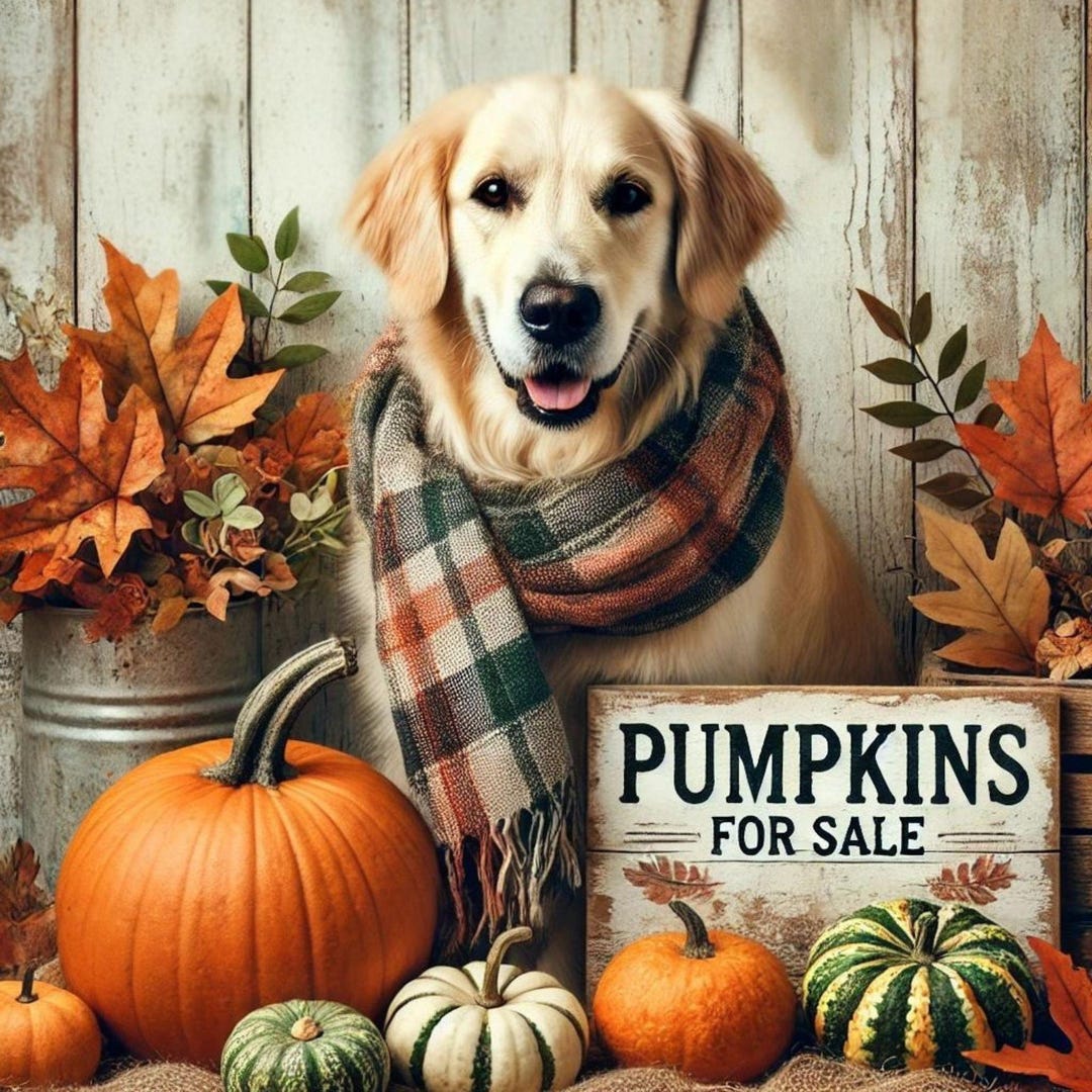 Golden Retriever Fall Decor, Pumpkins, Autumn Dog Aluminum Sign (10x10 ...