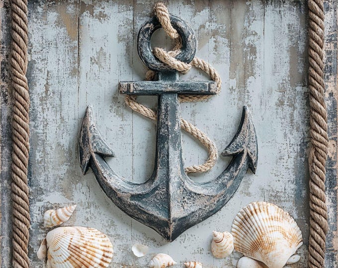 Nautical Anchor Metal Sign – Rustic Coastal Wall Decor, Beach House Aluminum Plaque, Maritime Vintage Art, Ocean-Themed Wall Hanging