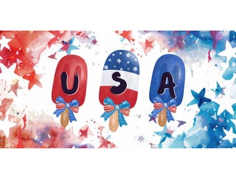 Patriotic USA Popsicle Sign – 4th of July Metal Door Hanger, Summer Front Porch Décor, Red White Blue Wreath Attachment Sign