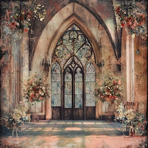 Vintage Gothic Wedding Sign, Stained Glass Effect Metal Sign, Elegant Church Decor, Romantic Floral Welcome Sign, Antique Style Sign