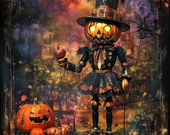 Glowing Jack-O'-Lantern Print, Gothic Halloween Decor, Aluminum Wall Art