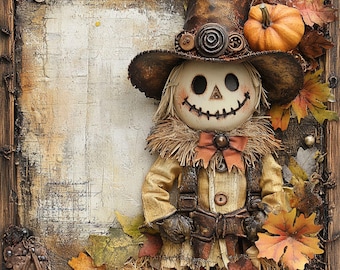 Rustic Scarecrow Fall Sign, Vintage Farmhouse Autumn Decor