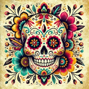 Colorful Sugar Skull Metal Sign, Día de los Muertos Wall Art, Mexican Floral Calavera Decor, Sublimated Gothic Home Gift, Fiesta Skull Art