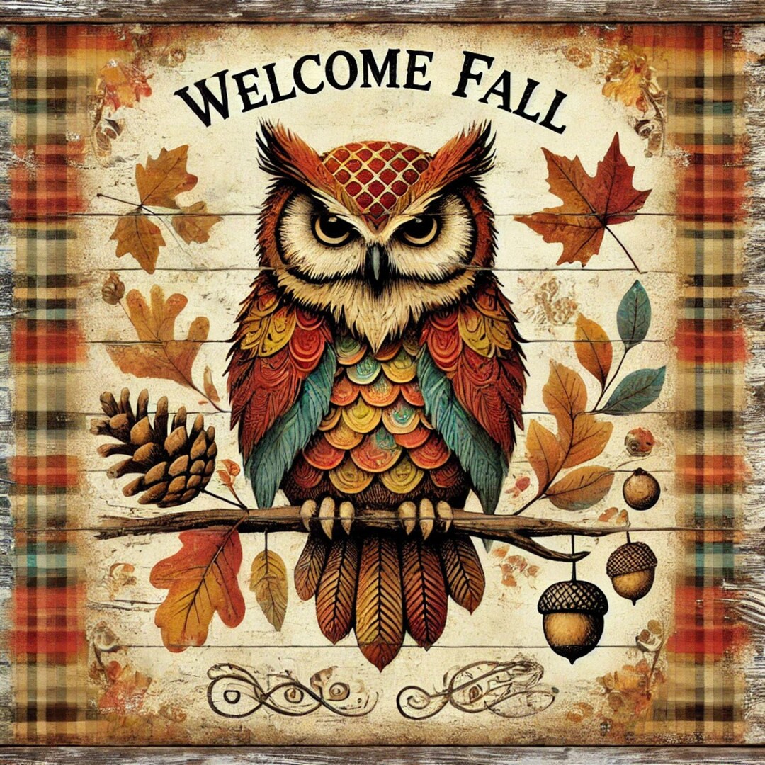 October Sign Print Rustic Owl Fall Sign Sublimation Sign – Autumn Pumpkin Decor, Blessings ...
