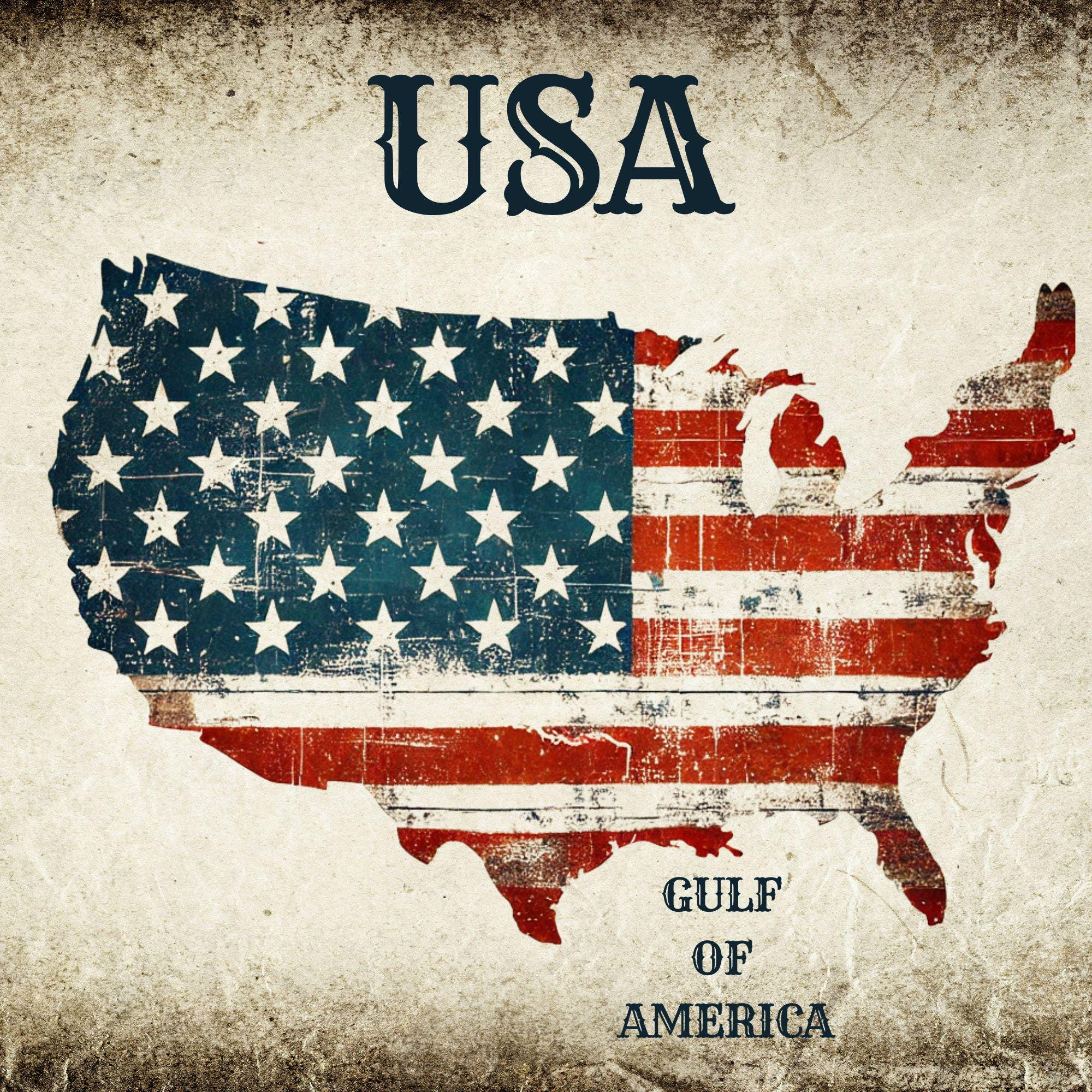 Vintage USA Flag Metal Sign - Distressed American Map Wall Art - Rustic ...